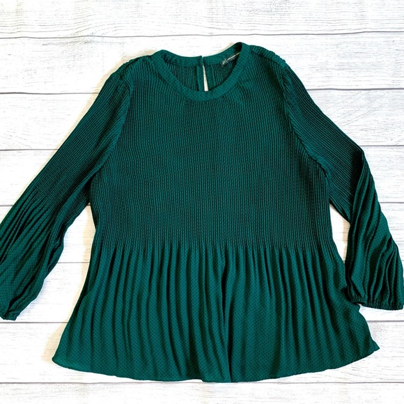 Adrianna Papell Green Pleated Long Sleeve Blouse - Picture 4 of 4